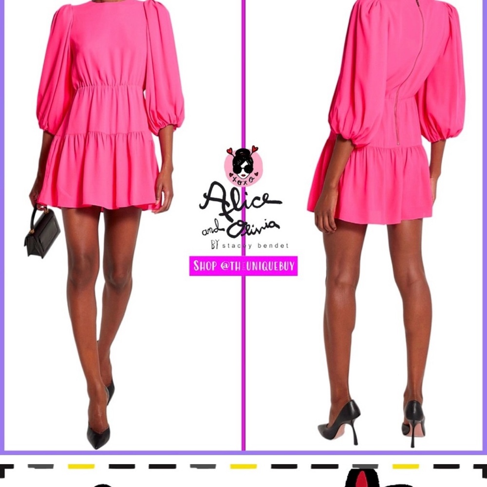 Alice + Olivia Shayla Bold Pink Puff Sleeve Mini Dress